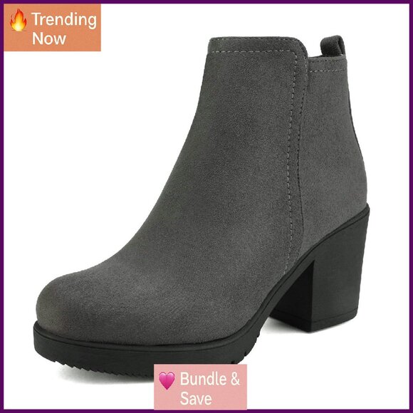 Women's Chunky Heel Ankle Boots Platform Suede Pointed Toe Size 7 - Picture 1 of 8